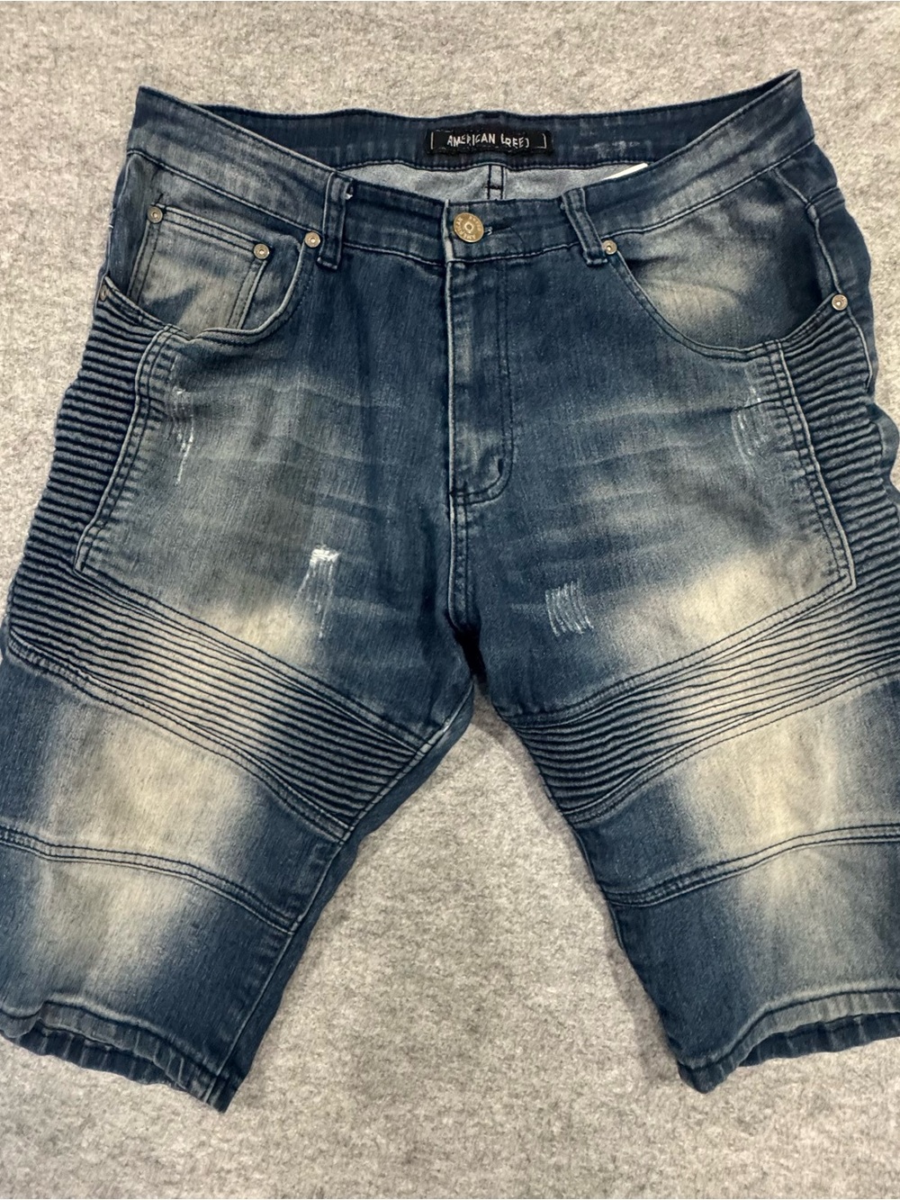 American Breed Men’s Washed Blue Moto Jean Shorts